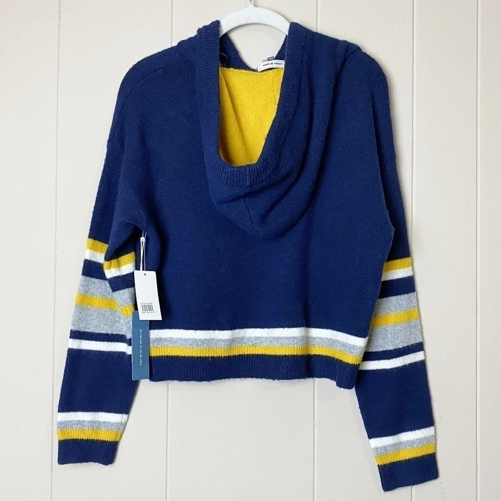 Court & Rowe hooded sweater new NWT cropped‎ navy yellow wool alpaca oversized
